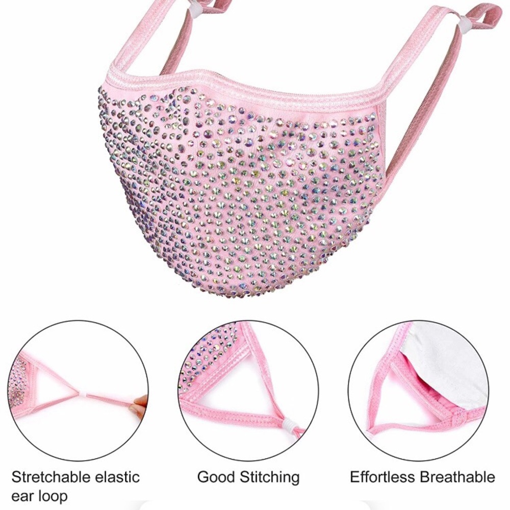 NWT pink crystal bling face mask